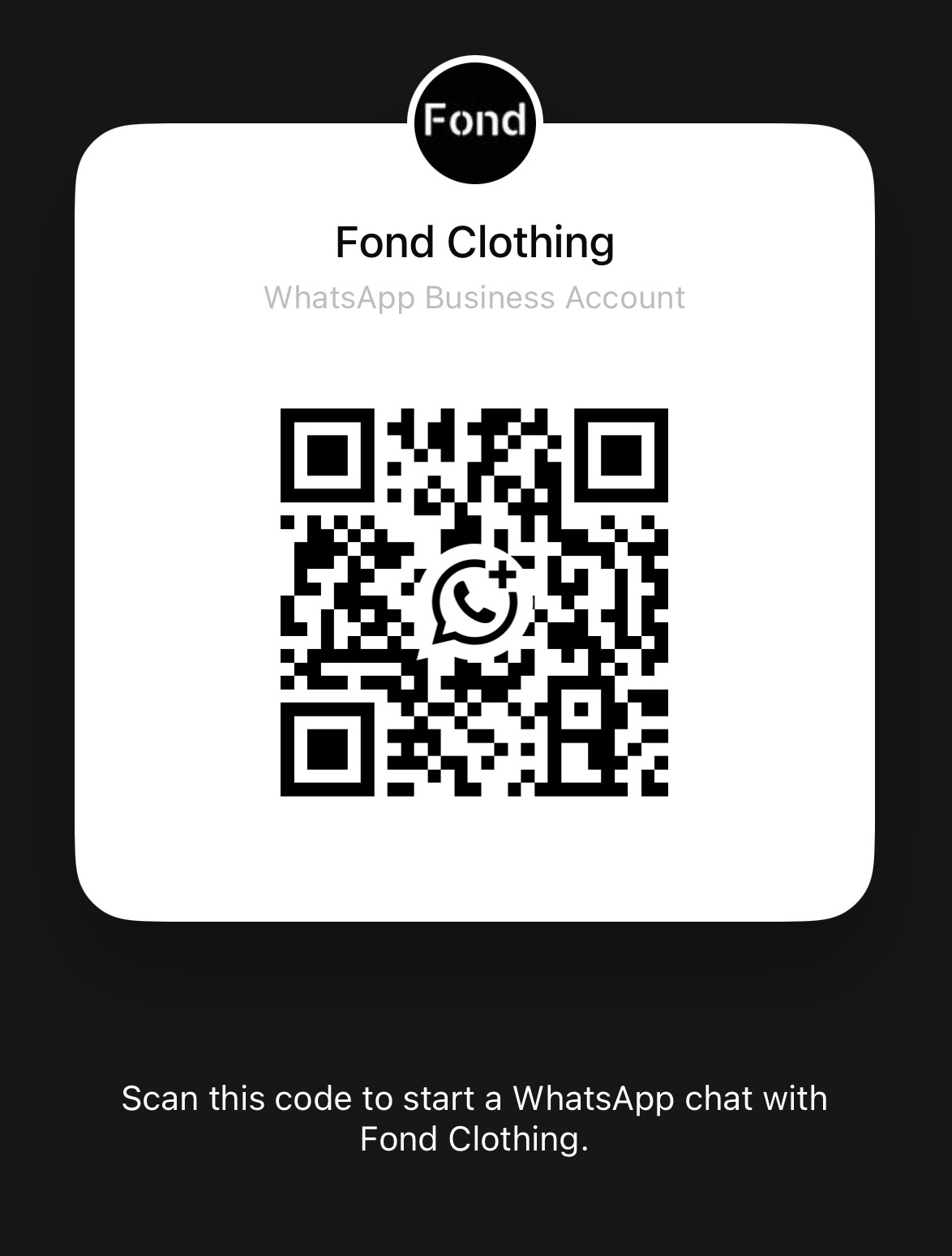 WhatsApp QR code for Fond Clothing — scan it to start a chat